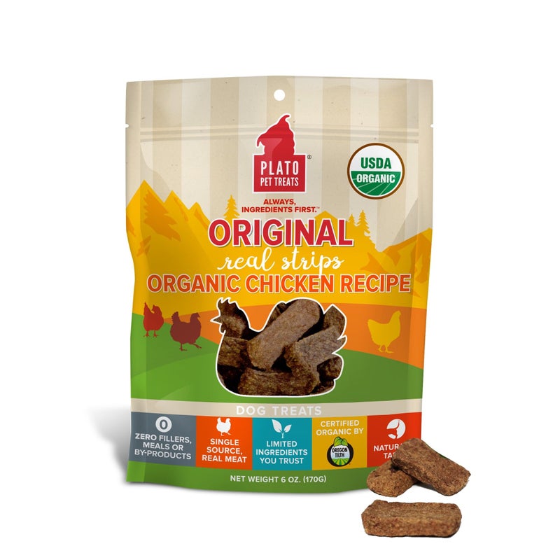 PLATO Original Real Strips Organic Chicken 6oz, brown - Image 1